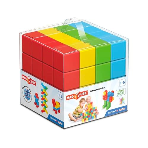 Geomag Magnetic Toys Toddler Magnets STEMendorsed Educational Building Cube Set for Creativity Early Learning Fun SwissMade 64 Pieces Ages 15 - Image 1