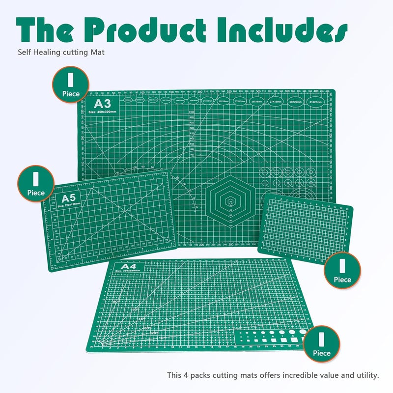 BDS-HOME 4 Packs Cutting Mats, 4size Double Sided Cutting Mat, Non-Slip 5 Layers PVC Cut Mat for Craft Art Projects Fabric Sewing, Scrapbooking Mat, A3 A4 A5 A6 - Image 3