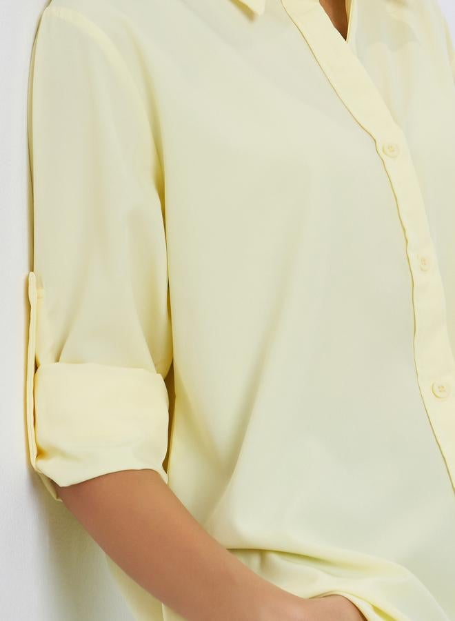 ستايلي قميص واسع أصفر بأزرار أمامية - Image 3