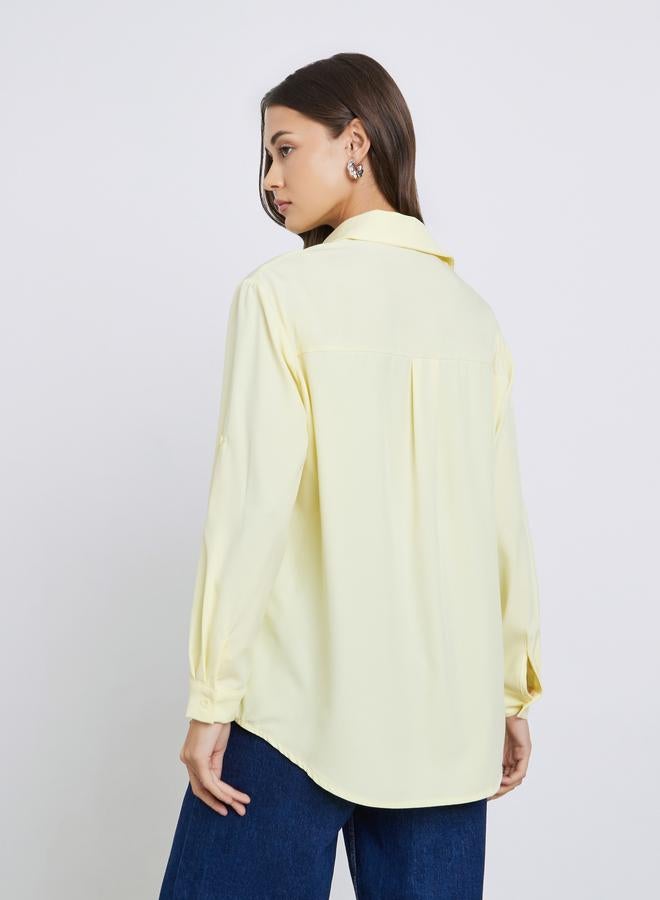 ستايلي قميص واسع أصفر بأزرار أمامية - Image 5