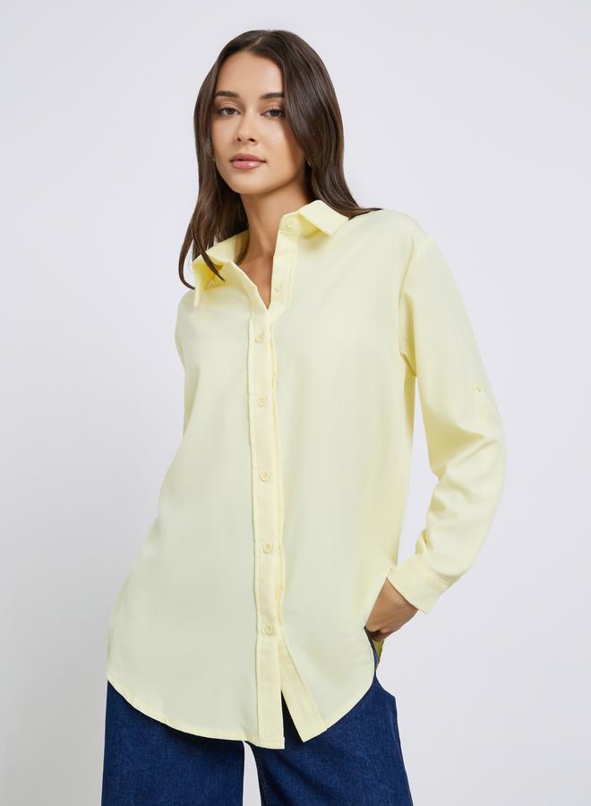ستايلي قميص واسع أصفر بأزرار أمامية - Image 4