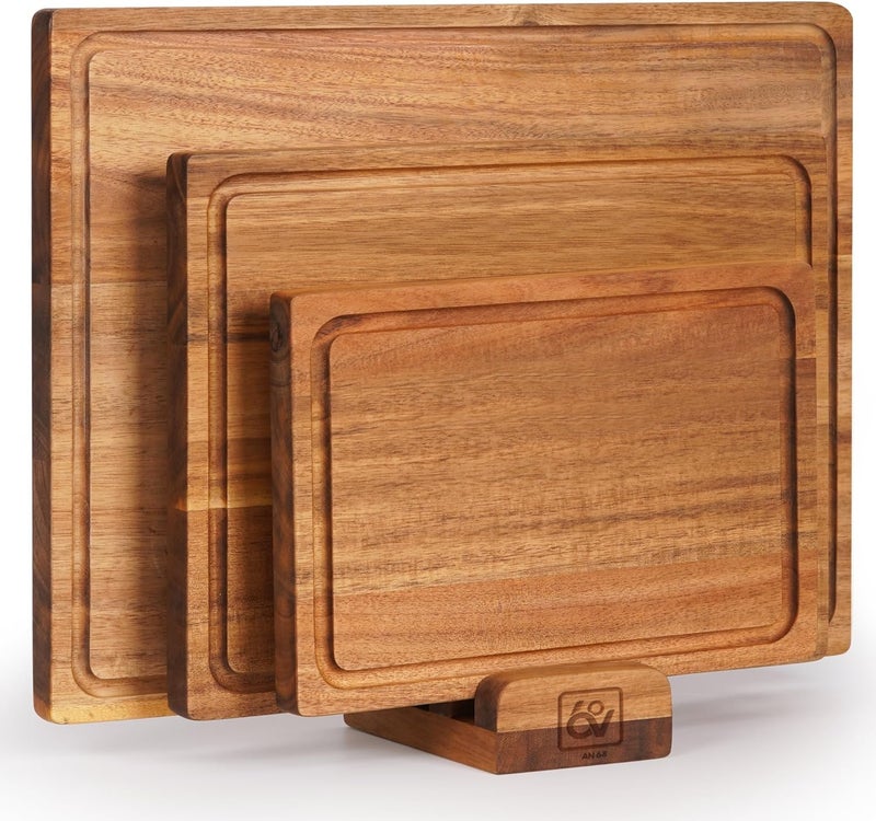 AN68 Premium Acacia Wood Cutting Board Set of 3 – Reversible Dual-Sided Boards for Chopping & Serving, 100% Natural Hardwood Butcher Blocks with Juice Groove, Multi-Size - Image 1