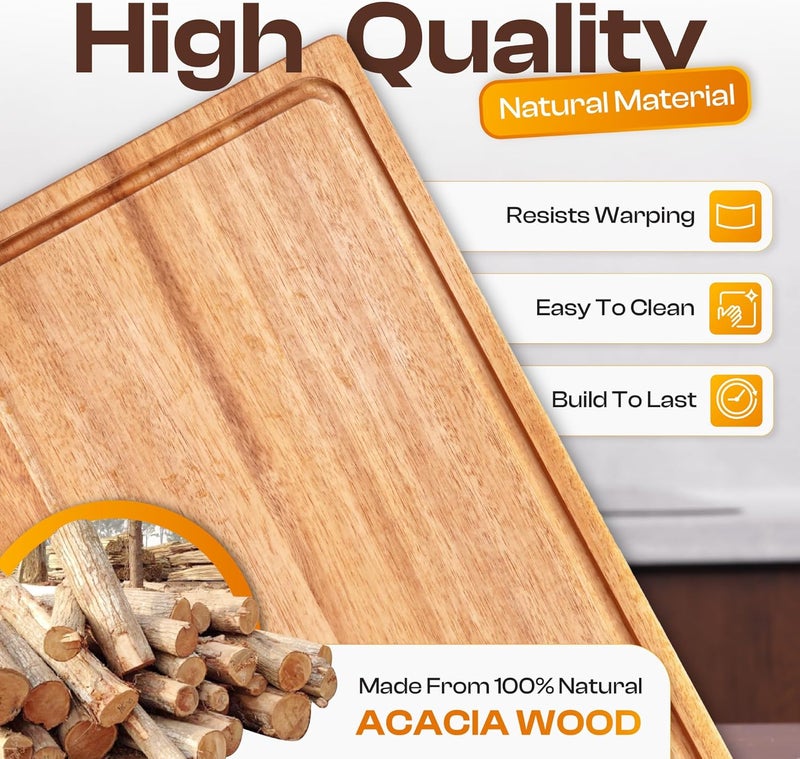 AN68 Premium Acacia Wood Cutting Board Set of 3 – Reversible Dual-Sided Boards for Chopping & Serving, 100% Natural Hardwood Butcher Blocks with Juice Groove, Multi-Size - Image 3