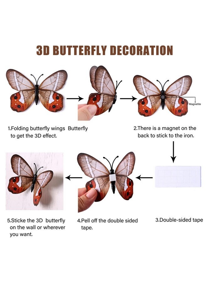 LiveGallery 72 PCS Brown Removable 3D DIY Beautiful Butterfly Wall Decals Colorful Butterflies Art Decor Wall Stickers Murals for Kids Baby Boy Girls Bedroom Classroom Offices (Brown) - Image 3