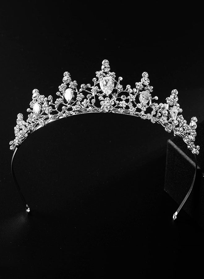 Crystal Tiara Wedding Bridal Crown Rhinestone Studded Bridal Crown Hair Accessories for Girls or Women(Silver) - Image 1