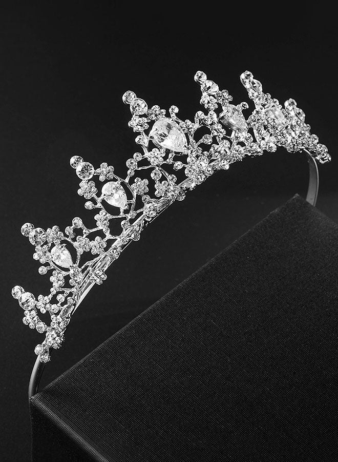 Crystal Tiara Wedding Bridal Crown Rhinestone Studded Bridal Crown Hair Accessories for Girls or Women(Silver) - Image 5