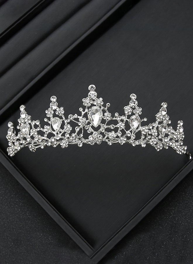 Crystal Tiara Wedding Bridal Crown Rhinestone Studded Bridal Crown Hair Accessories for Girls or Women(Silver) - Image 2