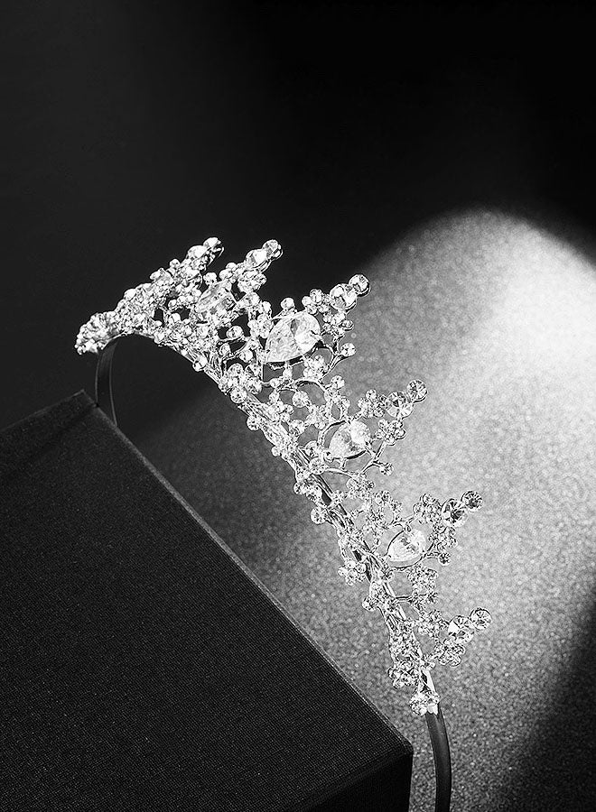 Crystal Tiara Wedding Bridal Crown Rhinestone Studded Bridal Crown Hair Accessories for Girls or Women(Silver) - Image 4