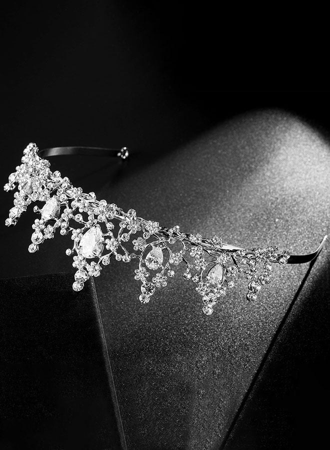 Crystal Tiara Wedding Bridal Crown Rhinestone Studded Bridal Crown Hair Accessories for Girls or Women(Silver) - Image 3