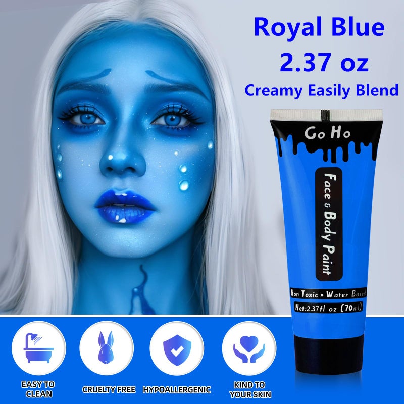 Go Ho Royal Blue Face Body Paint Washable(2.37oz/pc),Water Based Cream Blue Face Paint,Smurf Mystique Avatar Clown Makeup,Blue Body Paint for SFX Cosplay Costumes Festivals Halloween Makeup - Image 5