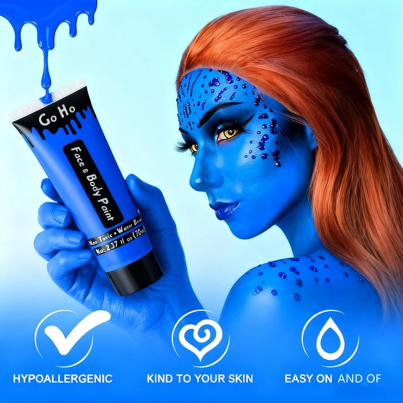 Go Ho Royal Blue Face Body Paint Washable(2.37oz/pc),Water Based Cream Blue Face Paint,Smurf Mystique Avatar Clown Makeup,Blue Body Paint for SFX Cosplay Costumes Festivals Halloween Makeup - Image 3