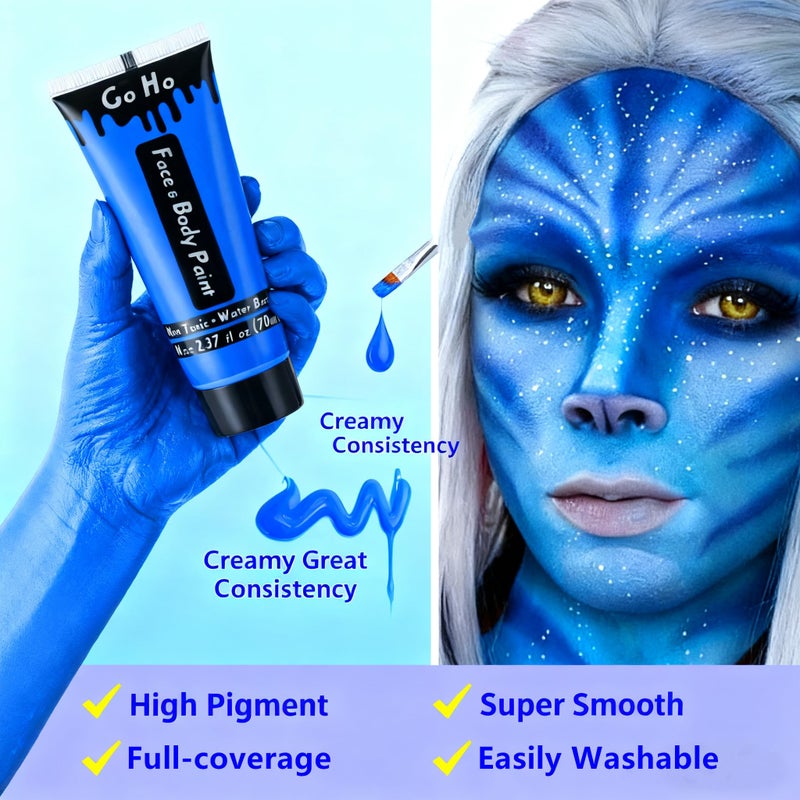 Go Ho Royal Blue Face Body Paint Washable(2.37oz/pc),Water Based Cream Blue Face Paint,Smurf Mystique Avatar Clown Makeup,Blue Body Paint for SFX Cosplay Costumes Festivals Halloween Makeup - Image 4