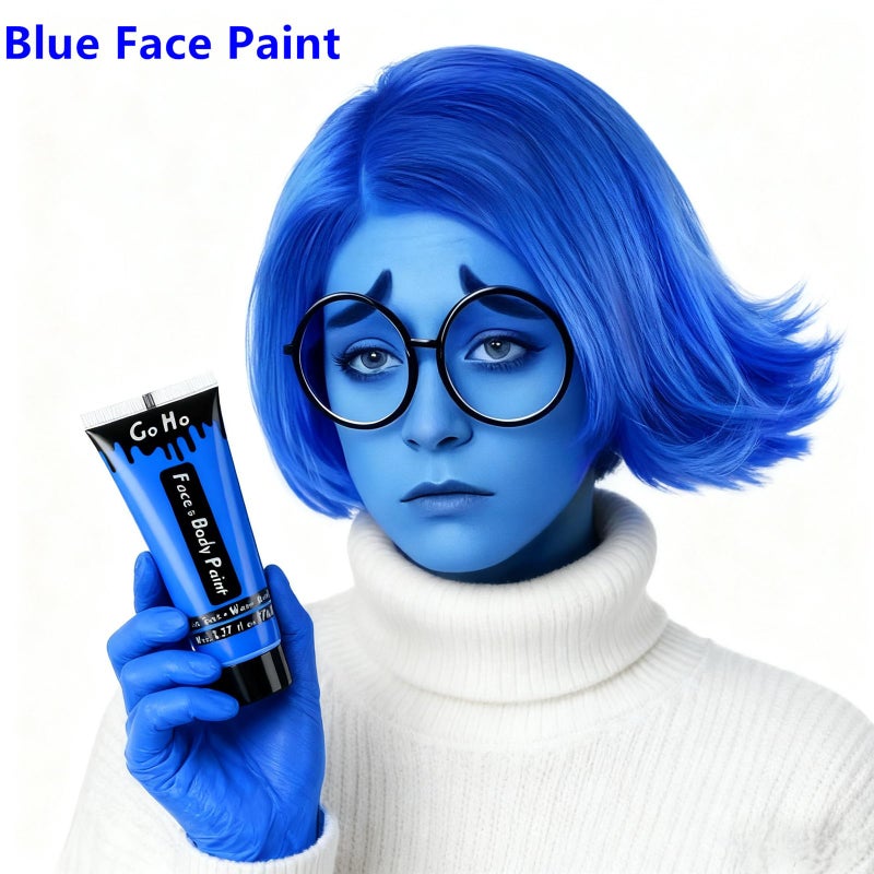 Go Ho Royal Blue Face Body Paint Washable(2.37oz/pc),Water Based Cream Blue Face Paint,Smurf Mystique Avatar Clown Makeup,Blue Body Paint for SFX Cosplay Costumes Festivals Halloween Makeup - Image 2