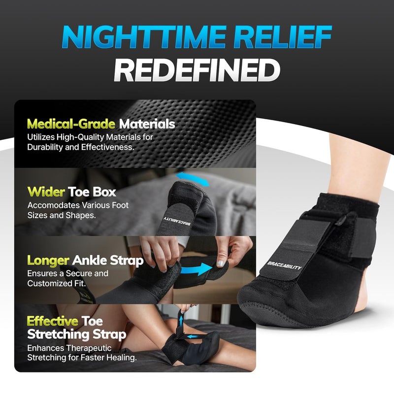 BraceAbility Plantar Fasciitis Night Splint Sock - Soft Plantar Fascia Brace for Sleeping, Achilles Tendonitis, Foot Drop, Heel Pain - Plantar Fasciitis Relief Night Splint for Women and Men (Medium) - Image 3