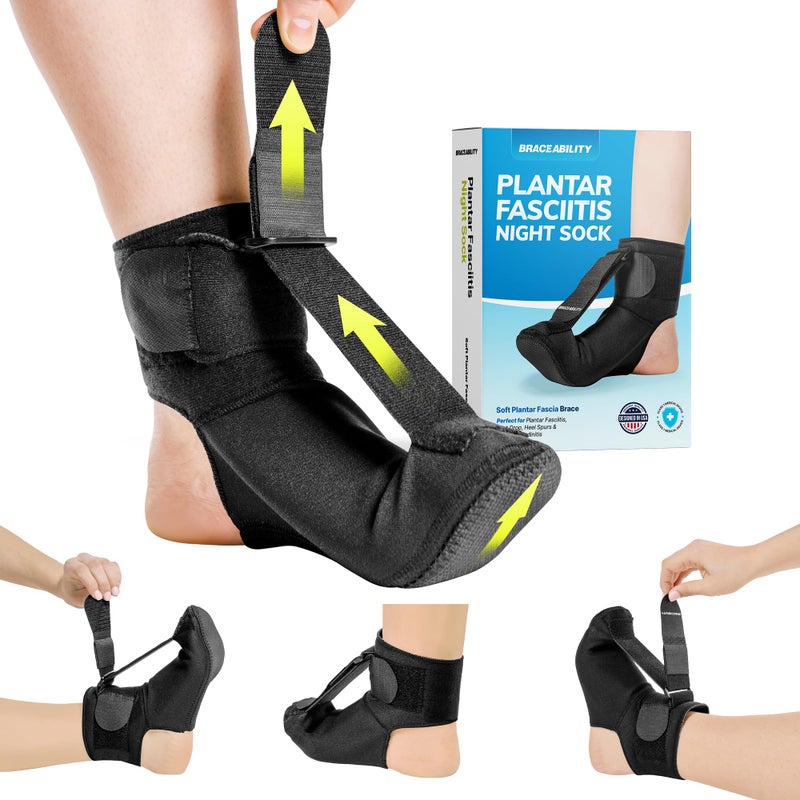 BraceAbility Plantar Fasciitis Night Splint Sock - Soft Plantar Fascia Brace for Sleeping, Achilles Tendonitis, Foot Drop, Heel Pain - Plantar Fasciitis Relief Night Splint for Women and Men (Medium) - Image 1