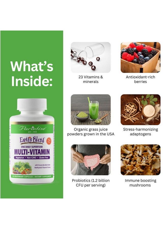 Paradise Herbs Earth's Blend Women's One Daily Multivitamin with Iron, 48 Organic Superfoods, Probiotics, Antioxidants, Vitamins A, B12, C, D, K2, Daily Superfood, 30 Capsules - Image 3