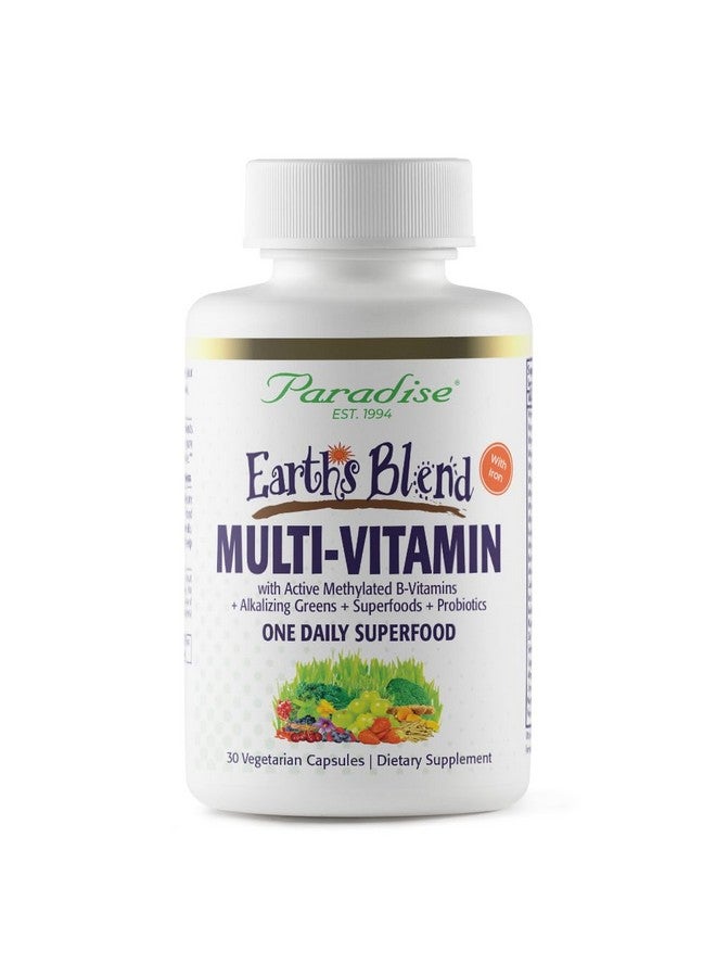 Paradise Herbs Earth's Blend Women's One Daily Multivitamin with Iron, 48 Organic Superfoods, Probiotics, Antioxidants, Vitamins A, B12, C, D, K2, Daily Superfood, 30 Capsules - Image 1
