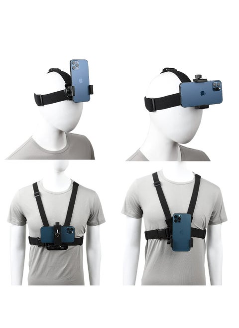 Mobile Phone Chest Strap Harness Mount Head Strap Holder Kit for POV/VLOG,Cell Phone Clip Compatible with iPhone,Samsung,GoPro Hero 9, 8,7, 6, 5, 4, 3,2, 1,AKASO,DJI Osmo,and Action Cameras