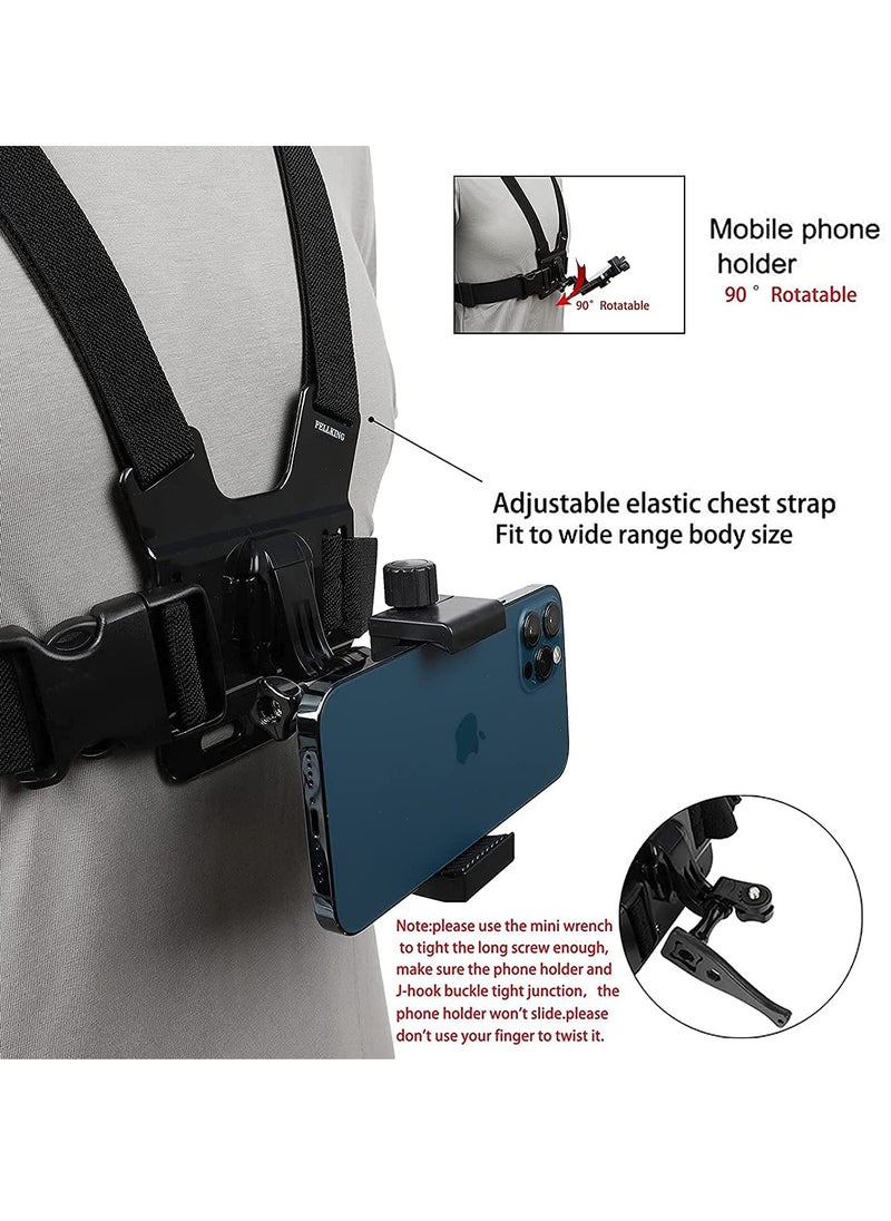 Generic - Mobile Phone Chest Strap Harness Mount Head Strap Holder Kit for POV/VLOG,Cell Phone Clip Compatible with iPhone,Samsung,GoPro Hero 9, 8,7, 6, 5, 4, 3,2, 1,AKASO,DJI Osmo,and Action Cameras - Image 1