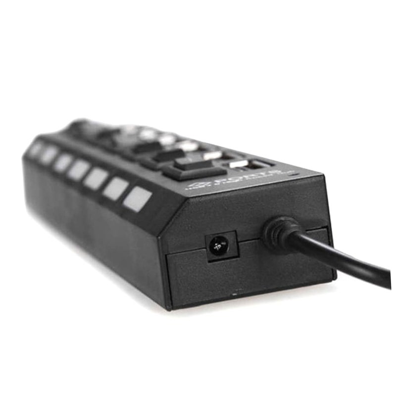 7 Port USB Hub With On Off Switch High Speed Multi Charger For Laptop PC Black - Image 2