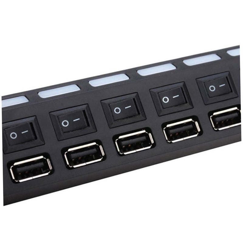7 Port USB Hub With On Off Switch High Speed Multi Charger For Laptop PC Black - Image 5