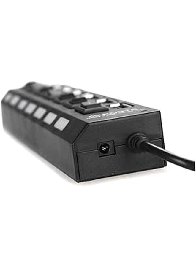 7 Port USB Hub With On Off Switch High Speed Multi Charger For Laptop PC Black - Image 1