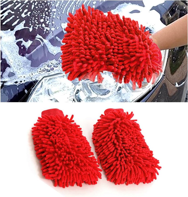 JNNJ 2 Pack Microfiber Car Wash, Car Wash Mitt Microfiber Wash Gloves, Anti-Streak & Anti-Scratch Car Cleaning Mitt, Soft Absorbent and Scratch-Free Cleaning Gloves for Auto, Motorcycle(Red) - Image 1