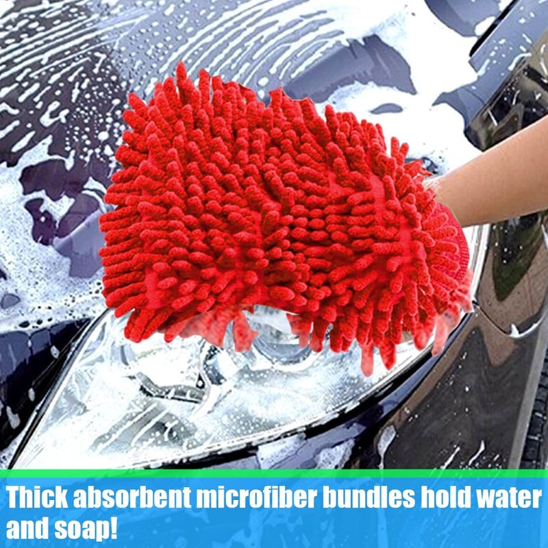 JNNJ 2 Pack Microfiber Car Wash, Car Wash Mitt Microfiber Wash Gloves, Anti-Streak & Anti-Scratch Car Cleaning Mitt, Soft Absorbent and Scratch-Free Cleaning Gloves for Auto, Motorcycle(Red) - Image 3