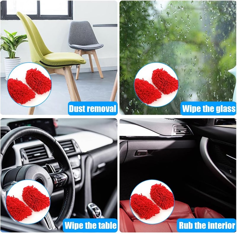 JNNJ 2 Pack Microfiber Car Wash, Car Wash Mitt Microfiber Wash Gloves, Anti-Streak & Anti-Scratch Car Cleaning Mitt, Soft Absorbent and Scratch-Free Cleaning Gloves for Auto, Motorcycle(Red) - Image 2