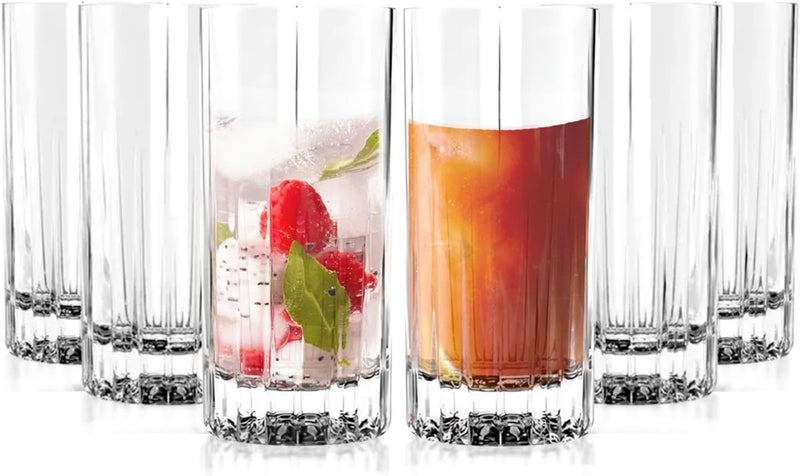 LEMONSODA Premium Crystal Cut Highball Glasses - 11.5oz Set of 6 - Crystal Cut Traze Collins Glass - Elegant Glassware Set - Housewarming Gifts - Drinking Glasses for Water, Cocktails, Juice - Image 1