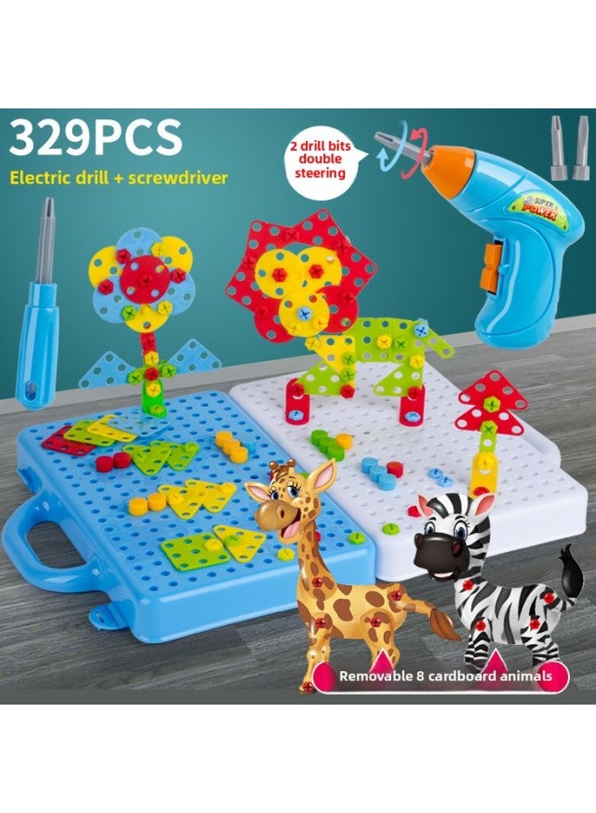 Children's Electric Screw Screw Assembly Toys Simulation Electric Drill Toolbox Repair Tools Play House Toys-Color:Double-sided Box Electric 241 Set - Image 2