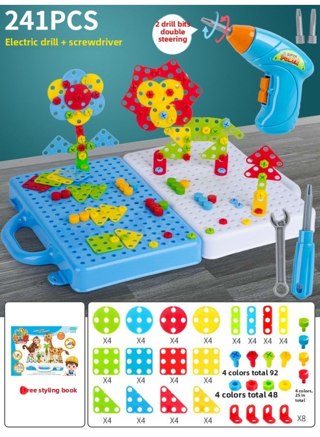 Children's Electric Screw Screw Assembly Toys Simulation Electric Drill Toolbox Repair Tools Play House Toys-Color:Double-sided Box Electric 241 Set - Image 1