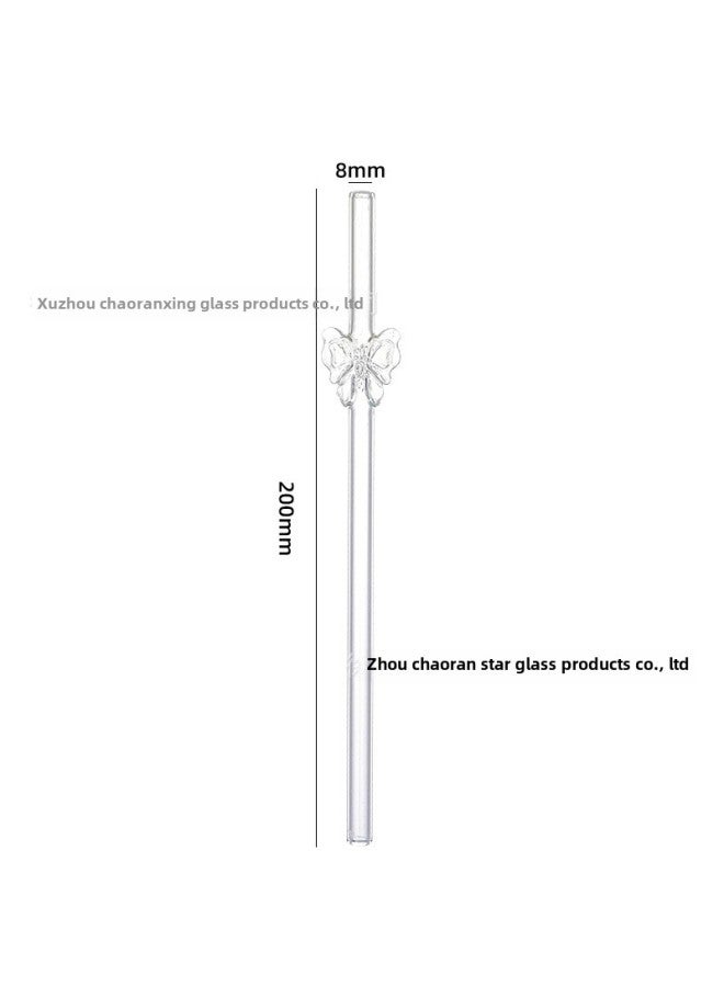 Creative Cartoon Butterfly Straw Colorful Glass Transparent High Borosilicate Straight Tube 8*200mm For Beverage Drinking-Color:Transparent - Image 1