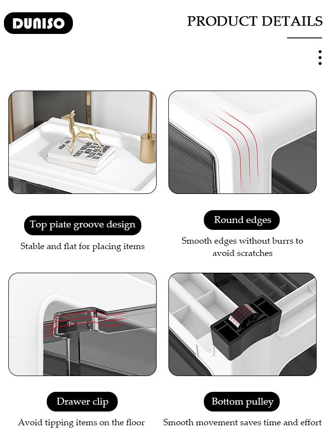 دونيسو خزانة تخزين بأدراج مكونة من 4 طبقات وحاويات بلاستيكية وصندوق بعجلات ووحدة أدراج خزانة بفتحة واسعة 35 سم ومنظم تخزين أدراج متعدد الأغراض للمطبخ وغرفة النوم والحمام وغرفة المعيشة - Image 3