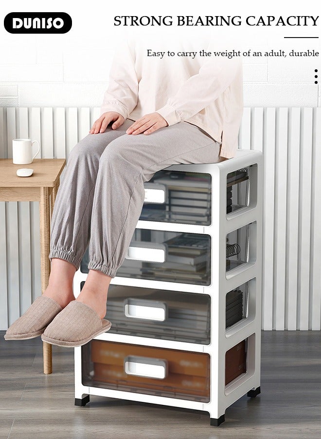 دونيسو خزانة تخزين بأدراج مكونة من 4 طبقات وحاويات بلاستيكية وصندوق بعجلات ووحدة أدراج خزانة بفتحة واسعة 35 سم ومنظم تخزين أدراج متعدد الأغراض للمطبخ وغرفة النوم والحمام وغرفة المعيشة - Image 4