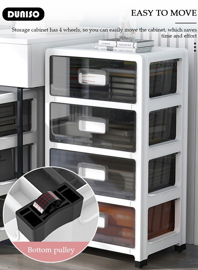 دونيسو خزانة تخزين بأدراج مكونة من 4 طبقات وحاويات بلاستيكية وصندوق بعجلات ووحدة أدراج خزانة بفتحة واسعة 35 سم ومنظم تخزين أدراج متعدد الأغراض للمطبخ وغرفة النوم والحمام وغرفة المعيشة - Image 5
