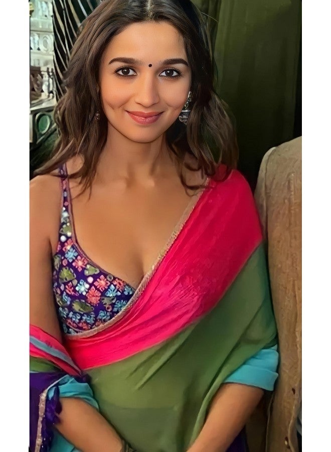 Sidhidata Sidhidata Women's Printed Pure Georgette Saree With Unstitched Blouse Piece (Alia What Jhumkaaa_Multicolour_Free Size)  - Image 2