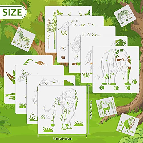 Zonon 9 Pieces Animal Stencil Templates 8 Inch Reusable Animal Painting Stencil Bear Tiger Elephant Horse Lion Giraffe Zebra Rhino Deer Craft Drawing Template For Greeting Card Scrapbook Wall Art - Image 5