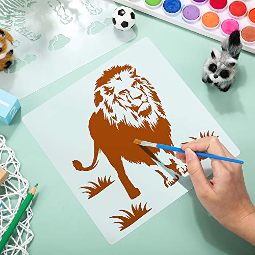 Zonon 9 Pieces Animal Stencil Templates 8 Inch Reusable Animal Painting Stencil Bear Tiger Elephant Horse Lion Giraffe Zebra Rhino Deer Craft Drawing Template For Greeting Card Scrapbook Wall Art - Image 3