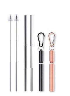 Y&D 2 Pack Reusable Telescopic Straw, Stainless Steel Collapsible Drinking Portable Metal Straw Kit with Cleaning Brush & Carabiner  - Image 1