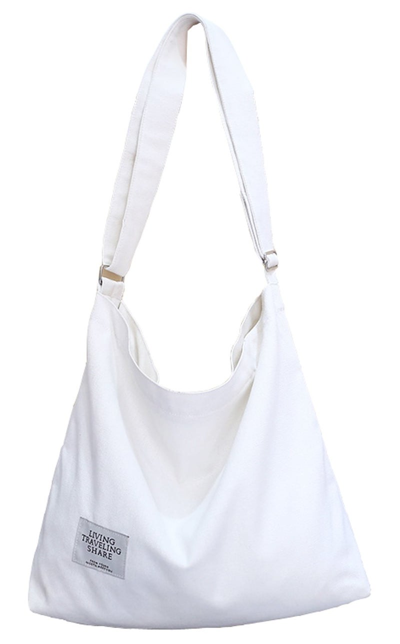 Covelin Women's Retro Large Size Canvas Shoulder Bag Hobo Crossbody Handbag Casual Tote White - Image 1