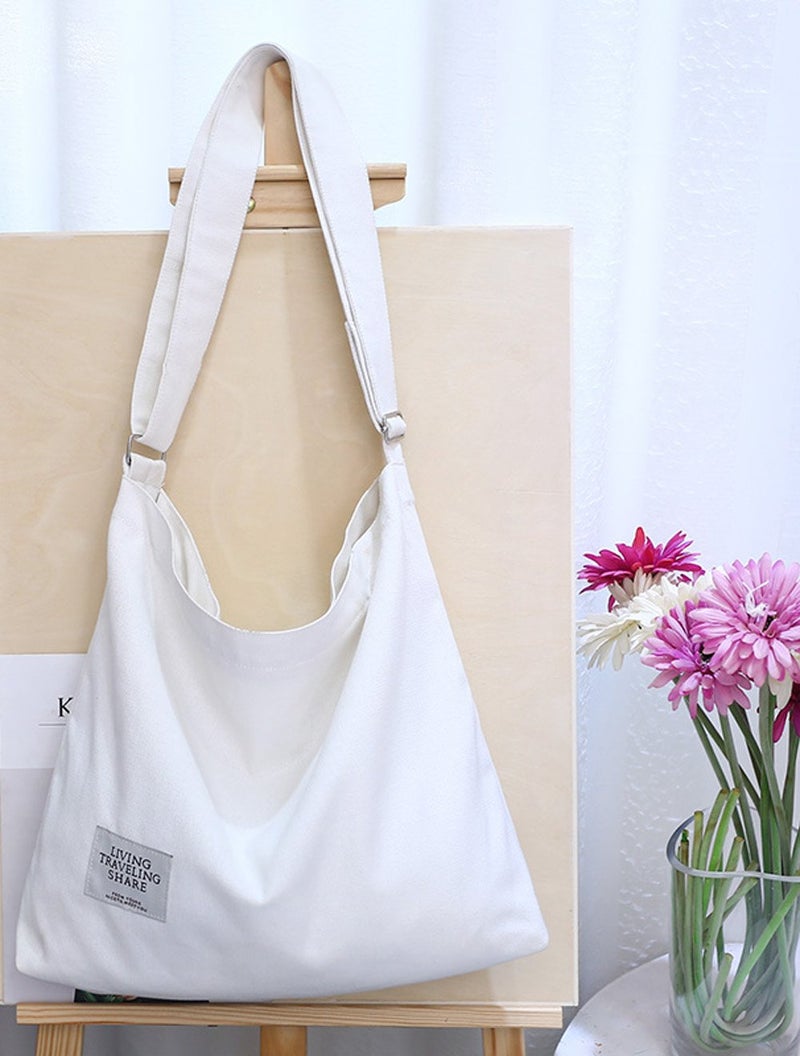 Covelin Women's Retro Large Size Canvas Shoulder Bag Hobo Crossbody Handbag Casual Tote White - Image 2