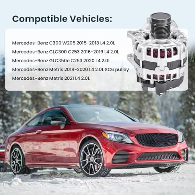 FuseRish A0009067703, Alternator 12V 190A Compatible with Mercedes-Benz W205 C300 2015-2018, C253 GLC300 2016-2019, GLC350e 2020, Metris 2018-2021, L4 2.0L Part #: 0125812058 - Image 2