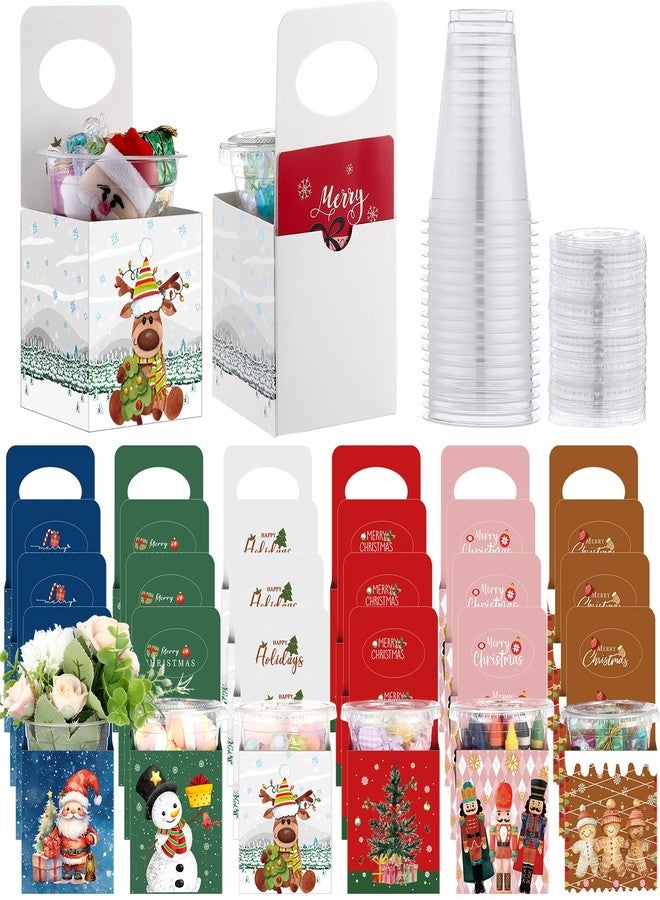 Potchen 24 Set Christmas Novelty Gift Card Holders Cupholders with Disposable Clear Plastic Cups 6 Style for Holiday Gifts Wrapping Xmas Party Favors Supplies - Image 1