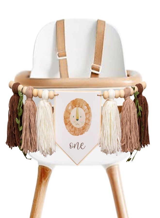 MUWEOL Wild One High Chair Banner - Jungle First Birthday Party Decoration, Wild One Theme Tassel Banner with Lion Head Design, Safari Party Decor (wild one banner) - Image 1
