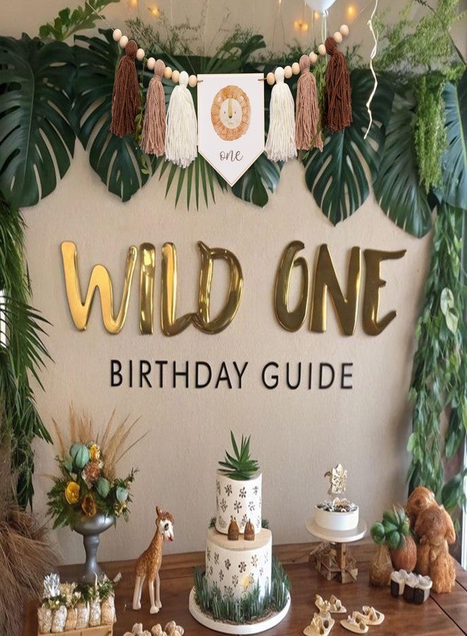 MUWEOL Wild One High Chair Banner - Jungle First Birthday Party Decoration, Wild One Theme Tassel Banner with Lion Head Design, Safari Party Decor (wild one banner) - Image 5