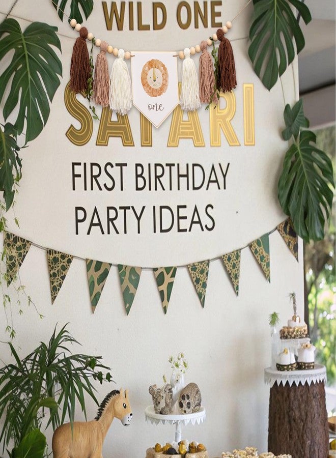 MUWEOL Wild One High Chair Banner - Jungle First Birthday Party Decoration, Wild One Theme Tassel Banner with Lion Head Design, Safari Party Decor (wild one banner) - Image 4