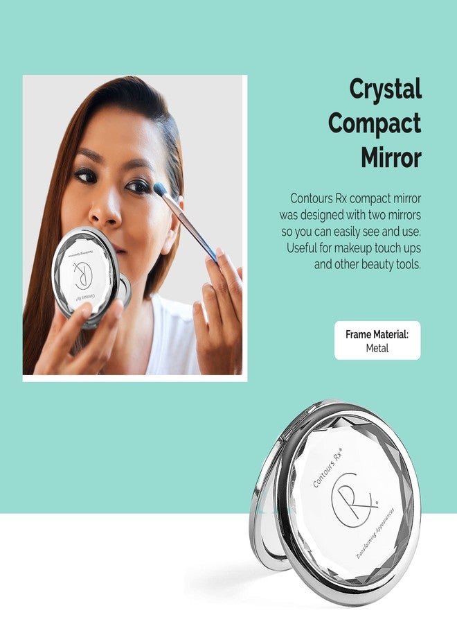 Contours Rx Crystal Compact Makeup Mirror - Dual-Sided 1x & 2X Magnification - Portable, Stylish Metal Frame for Folding Mirror, Beauty Touch-Ups & LIDS by Design Application - Image 3
