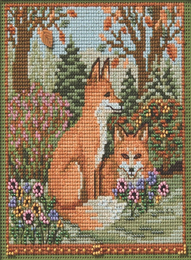 Mill Hill Fall Foxes Beaded Counted Cross Stitch Kit 2025 Buttons & Beads Autumn MH142524, Multicolor, 5.25 x 5.25 Inches - Image 1