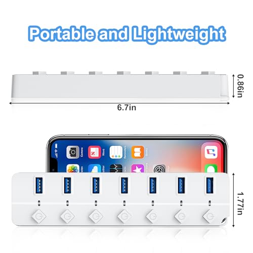 ONFINIO USB Hub 3.0, 7-Port USB Hub Splitter with Individual On/Off Switches and Lights, 3.2ft/1m Long Cable Compatible with MacBook, Laptop, Surface Pro, PS4, PC, Flash Drive, Mobile HDD-White - Image 5
